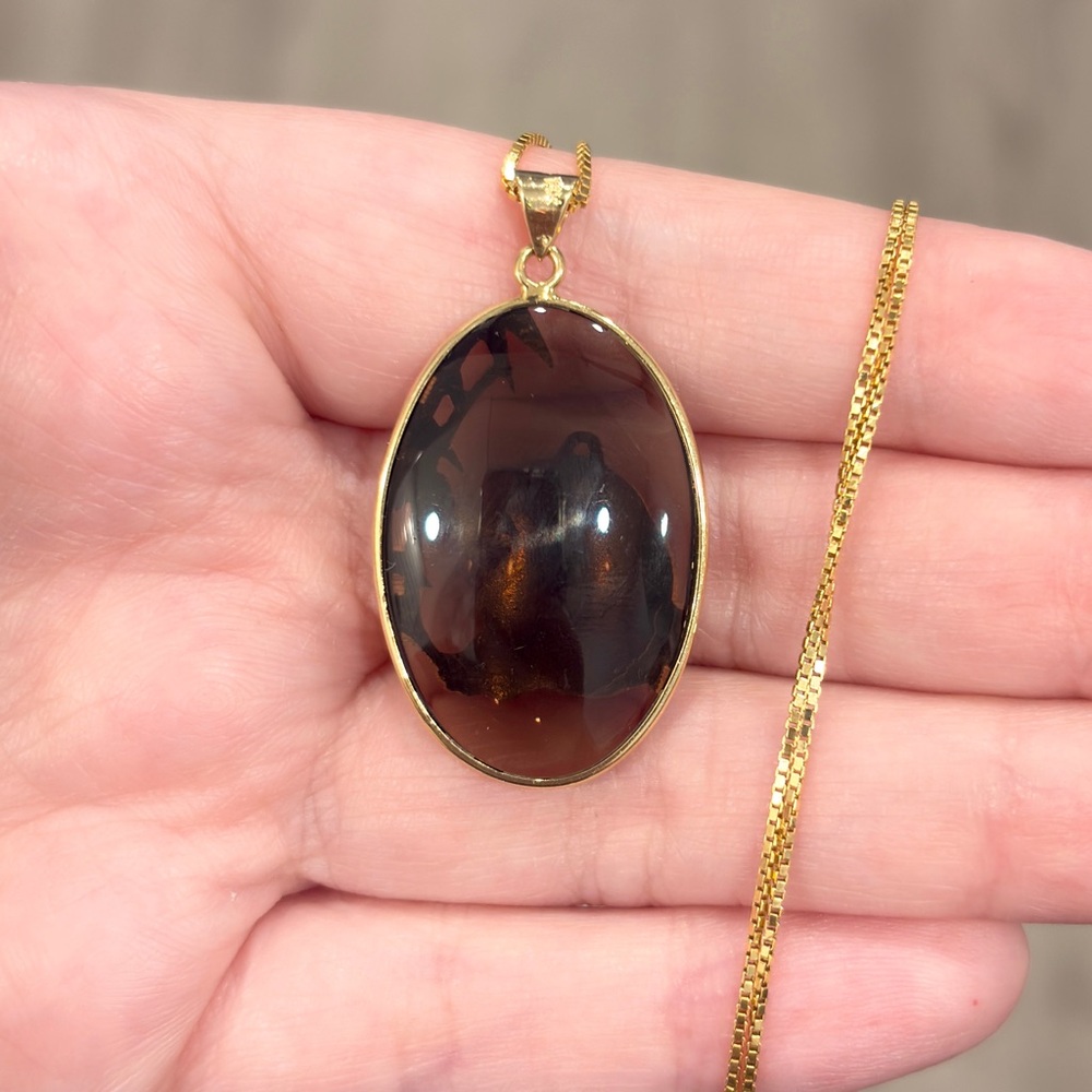 Vintage 14K Panda Smoky Quartz Pendant - Picture 7 of 10